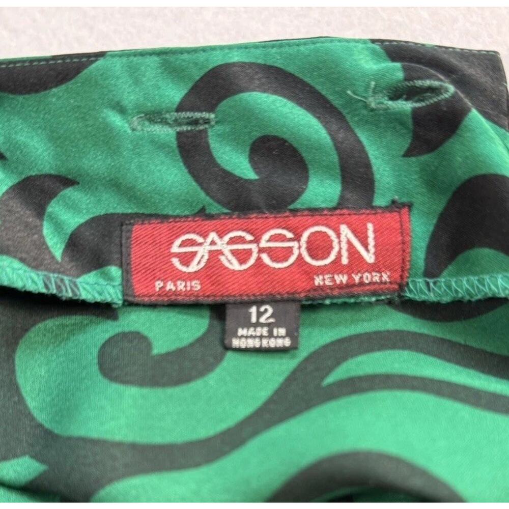 Vtg Sasson shirt size 12 dark green black scarf 1980's office secretary satiny